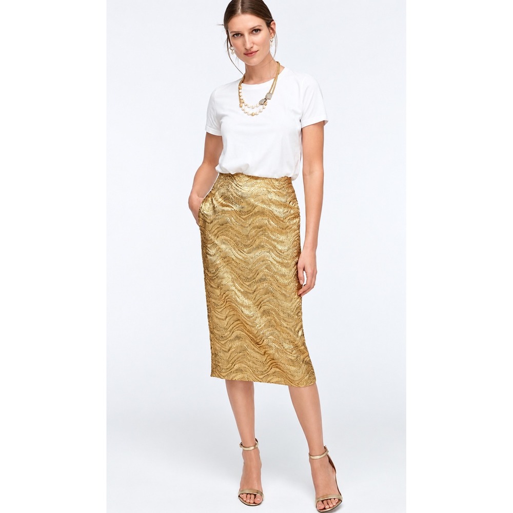 NWT J.Crew Collection Gold Metallic French Brocade Pencil Skirt 12 Petite France